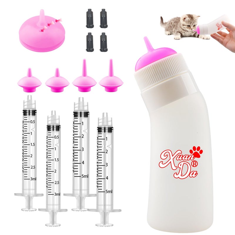 Xuanda Pet Feeding Nipple with Syringe, Soft Silicone Nursing Pet Feeding Bottle, Ventilation Valve Resistant Tearing for Puppies, Kittens, Rabbit, Small Wildlife (S Nipple,Pink) - Image 1